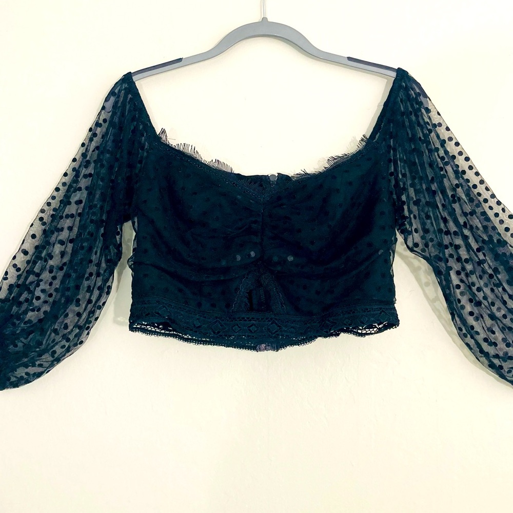 Swiss dot black bustier crop top M